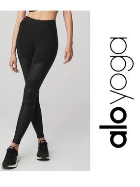 Alo Yoga 7/8 High Waist Moto Legging Black Glossy Small Gorpcore NWT